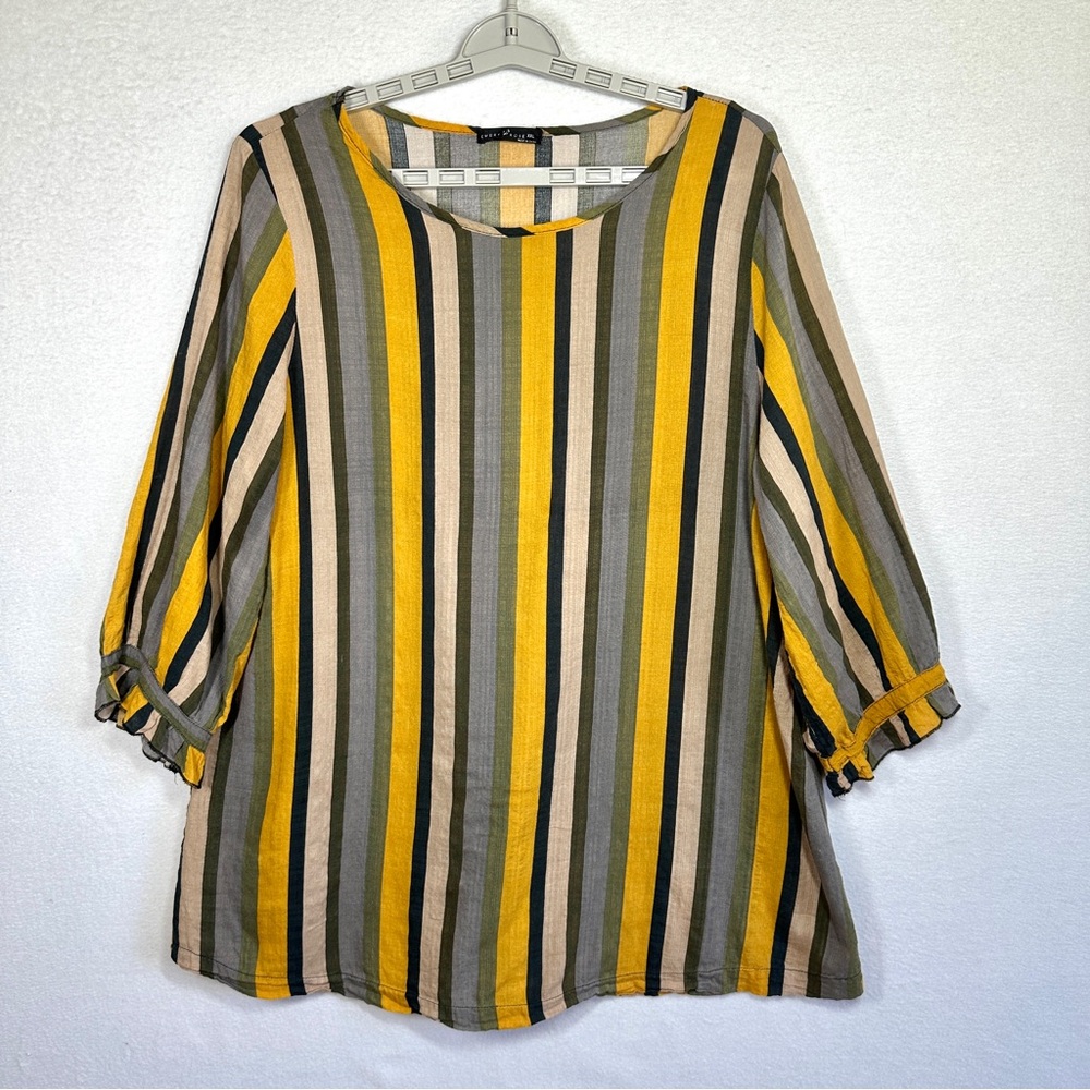 Emery Rose Striped Top XXL Multicolor Blouse Lightweight Ruffle Sleeve Comfort